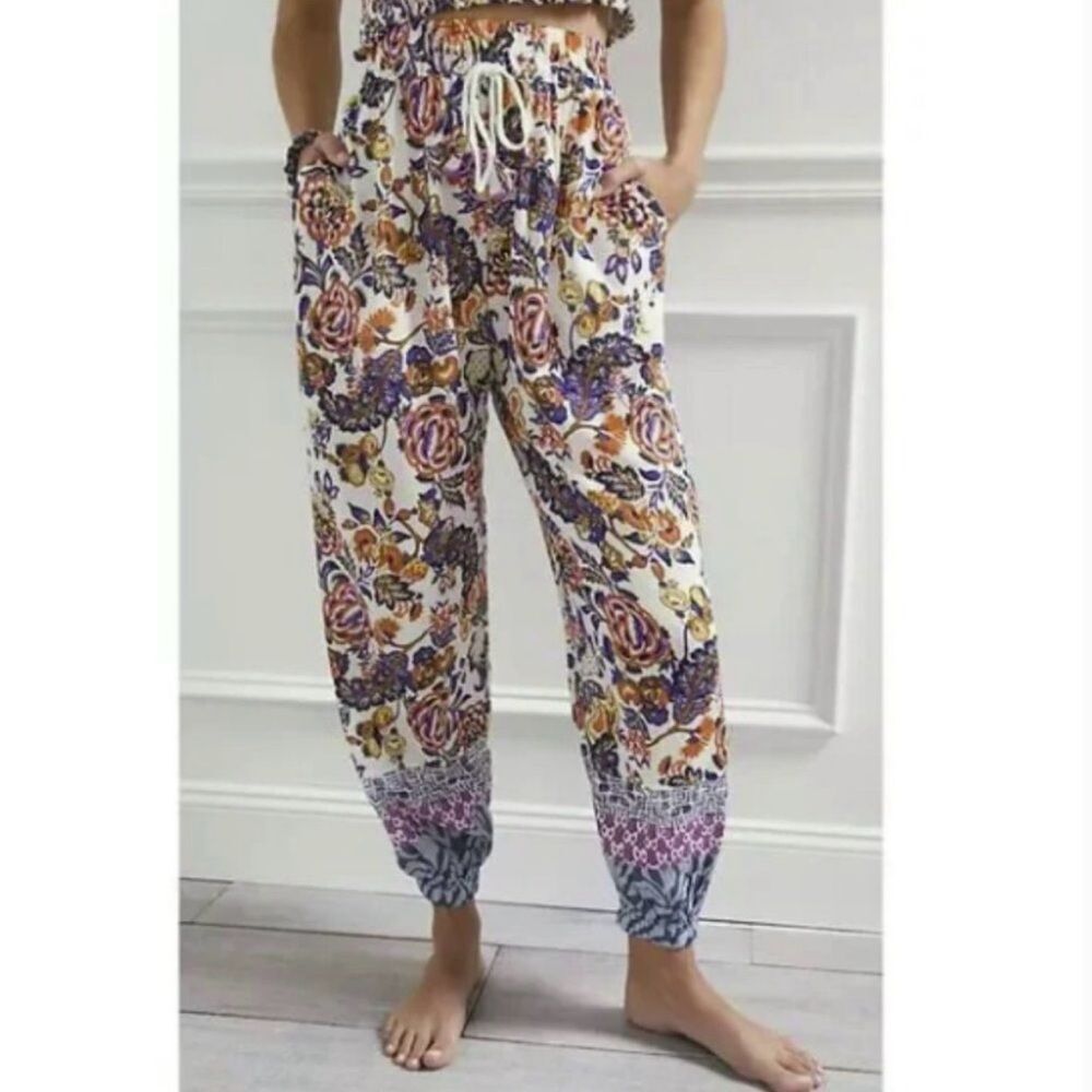 ANTHROPOLOGIE | Verona White Floral Drawstring Pajama Pants Women’s Size X-Small